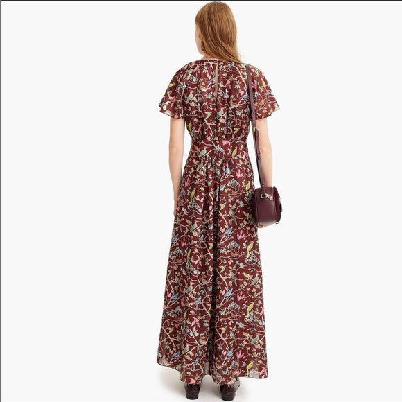 NWT J Crew brown gold bird menagerie maxi dress - Picture 2 of 9